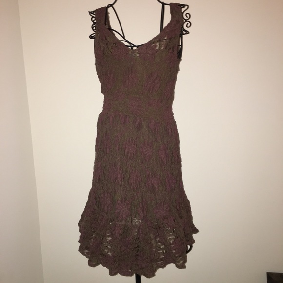 Free People Embroidered dress XS burgundy brown slip - Picture 2 of 5